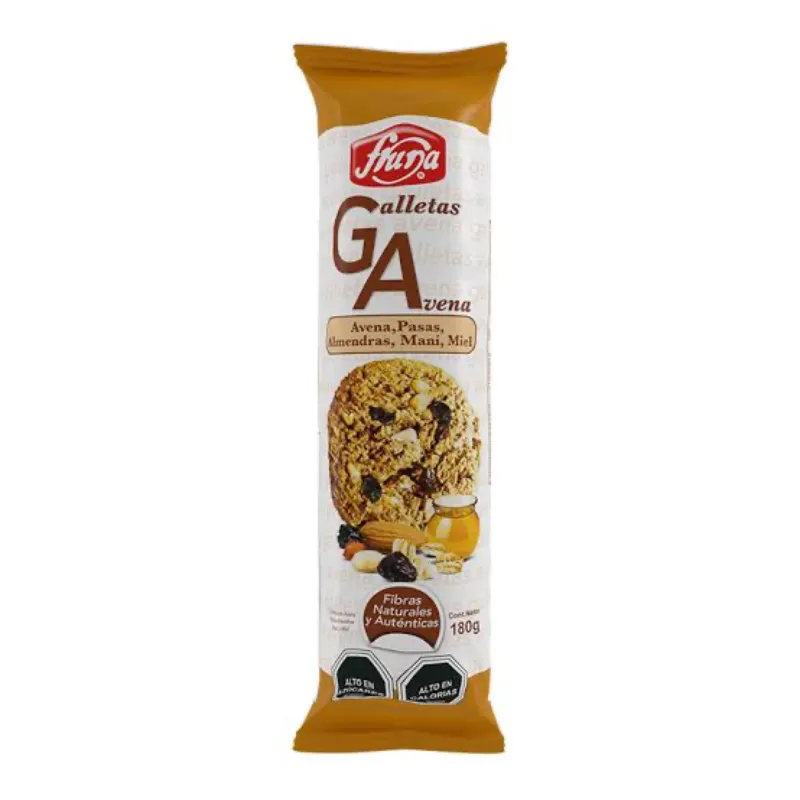 Galletas Fruna Avena Pasas, Almendra, Maní y Miel 