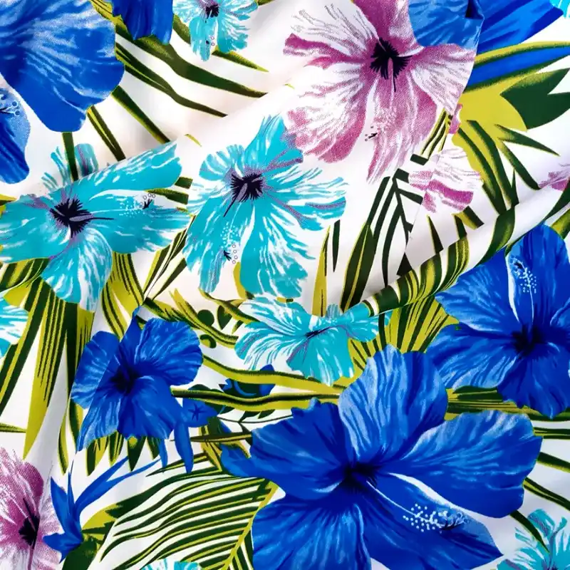 rayón seda hibiscus azules