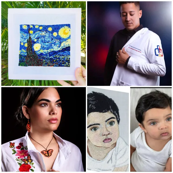 Te ofrecemos la oportunidad de personalizar tus prendas de vestir con logotipos únicos que reflejan tu estilo y personalidad. Desde camisetas y chaquetas hasta bufandas y gorras, cada pieza es cuidadosamente elaborada para que lleves contigo un toque de originalidad.
Además, damos vida a tus recuerdos con nuestros cuadritos decorativos personalizados, donde transformamos tus fotos en obras de arte que embellecerán cualquier rincón de tu hogar.
Y no olvides explorar nuestra encantadora colección de accesorios: aretes y colgantes que complementarán tu look con elegancia y distinción. También creamos broches de pedrería que añaden un brillo especial a cualquier atuendo.
En nuestro taller, cada puntada cuenta una historia y cada diseño es una expresión de creatividad. Ven y déjate inspirar por la belleza del bordado a mano; ¡tu estilo merece ser único!