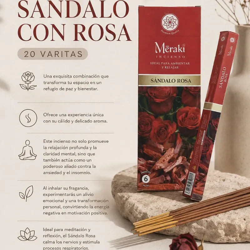 INCIENSO SANDALO CON ROSA 20 VARITAS