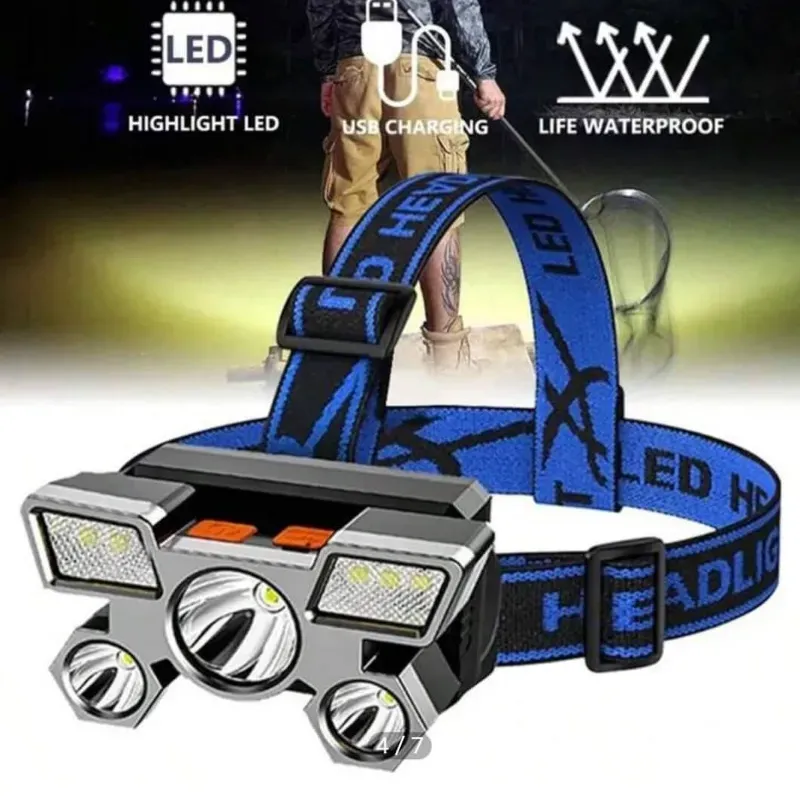 ‼️Linterna frontal recargable de 5 LED‼️