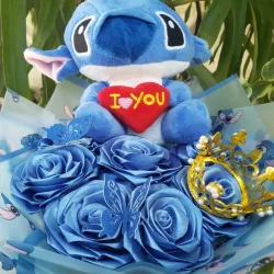 Ramo de 7 rosas con peluche de Stitch
