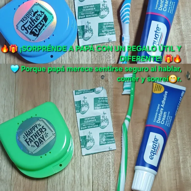 🔥👔🎁 ¡EL REGALO PERFECTO PARA PAPÁ ESTE DÍA DEL PADRE! 🎁👔🔥 COMBO DE PEGAMENTO PARA DENTADURA POSTIZA💥 CONSÍENTE A PAPÁ CON ESTE COMBO ESPECIAL 💥 ✅ Pegamento para fijar prótesis dental a la encía tipo Fixodent Equate ✅ Cajita para guardar la prótesis dental ✅ Cepillo dental ✅ 2 pastillas limpiadoras y blanqueadoras 🩵 Todo lo que necesita para sentirse cómodo al hablar, comer y sonreír todos los días. 🎉 Un regalo útil, diferente y que realmente va a agradecer. ⚠️ PROMOCIÓN ESPECIAL POR TIEMPO LIMITADO ⚠️ 🔥 Unidades limitadas — ¡se están yendo rápido! 🔥 📲 Haz tu pedido HOY mismo y sorprende a papá con un detalle práctico, completo e irresistible.