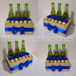 Caja con Ferreros + Cervezas + Rosas Eternas