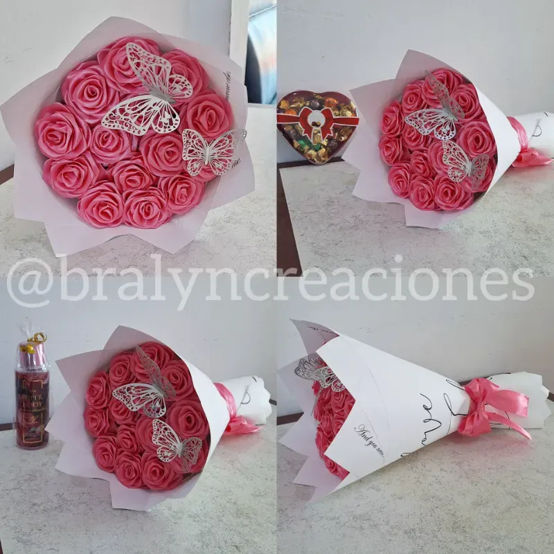 Ramo de 14 Rosas Eternas + Mariposas