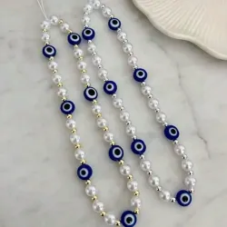 Colgantes de celular de perlas y ojos turcos