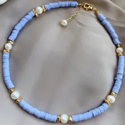 Collar de fimos planos y perlas