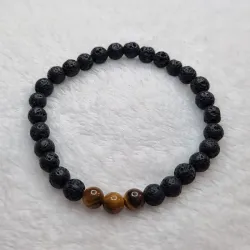 Pulsera de 6mm de Piedra Volcánica y Ojo de Tigre