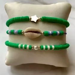 Pulseras de fimos planos de perla, estrella, caracola o corazón