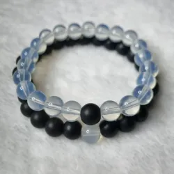 Pulseras de Pareja de Onix y Piedra Lunar