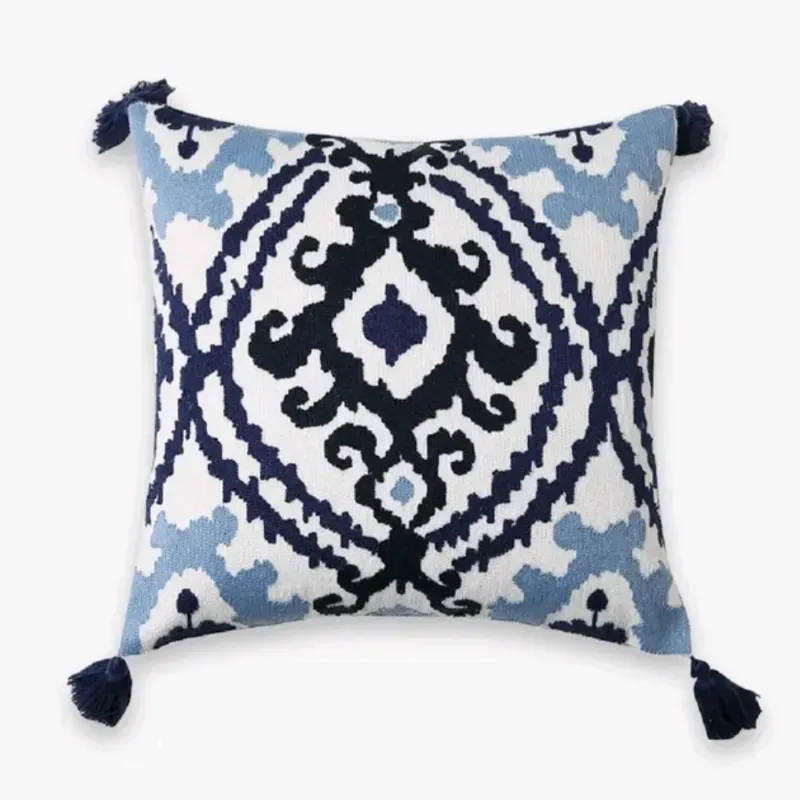 Cojín Bohemio Azul y Blanco 