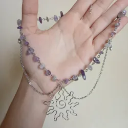 Collar de cuarzos con dije de sol (COMPLETAMENTE DE CUARZOS)