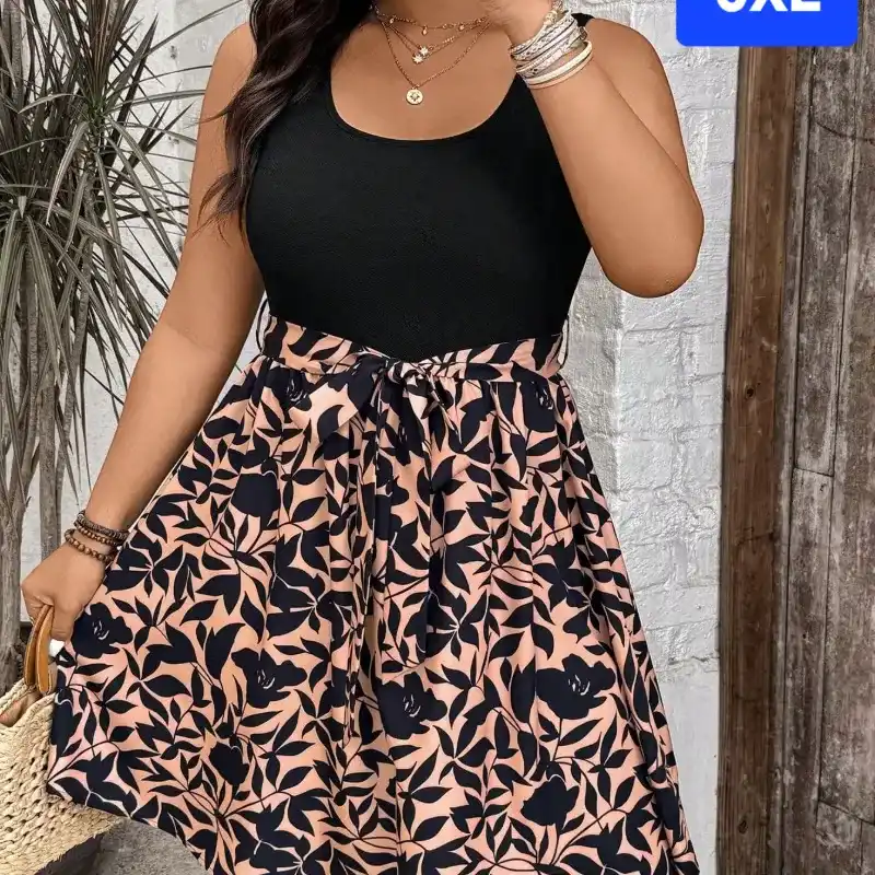 Vestido Negro y flores salmón 