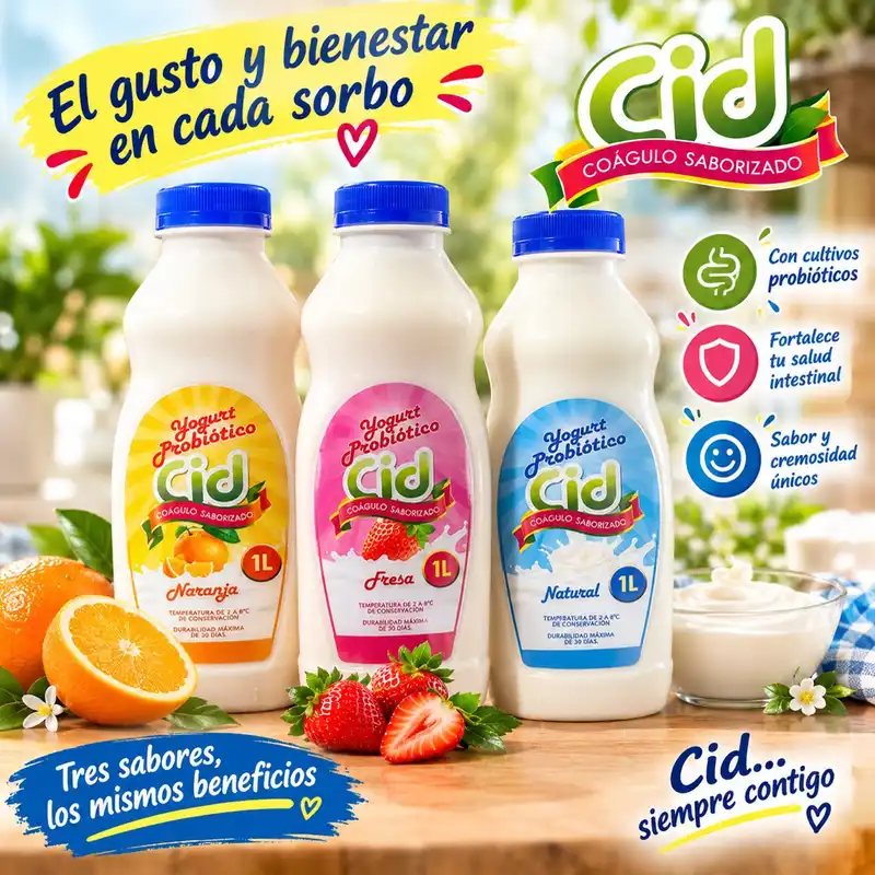 Yogurt Probiótico Cid (sabores natural, fresa, naranja, coco y naranja/piña)