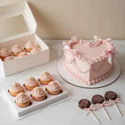 Cake ❤️👑 con cupcakes 🧁 y paletas de chocolate 🍫