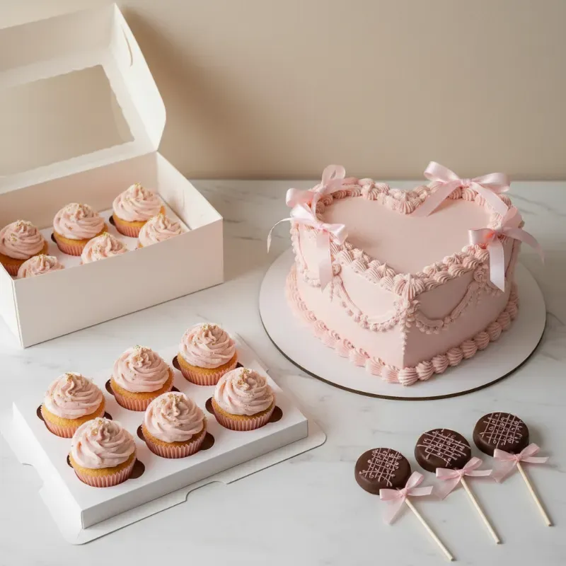 Cake ❤️👑 con cupcakes 🧁 y paletas de chocolate 🍫