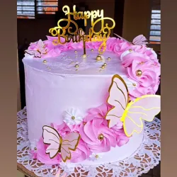 Cake con Mariposas y Topper HBDay 1 piso
