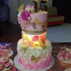 Cake de 2 pisos con base de aclirico, luces de hadas.