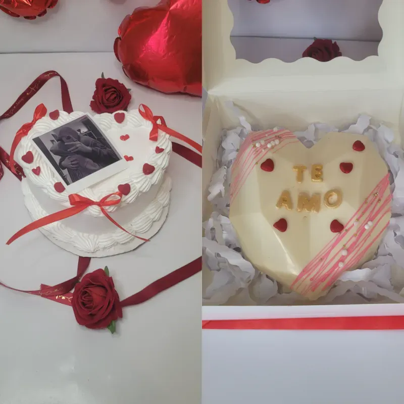 COMBO 7: RECUERDO (corazon de chocolate rompible + minitorta con foto polaroid))