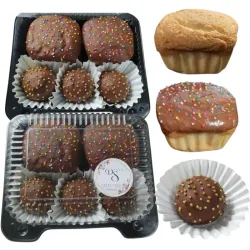 Set # 4 contiene 3 trufas de chocolate XL y 2 Panquecitos.