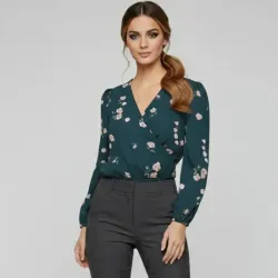 Blusa verde estampada de flores c/ mangas largas