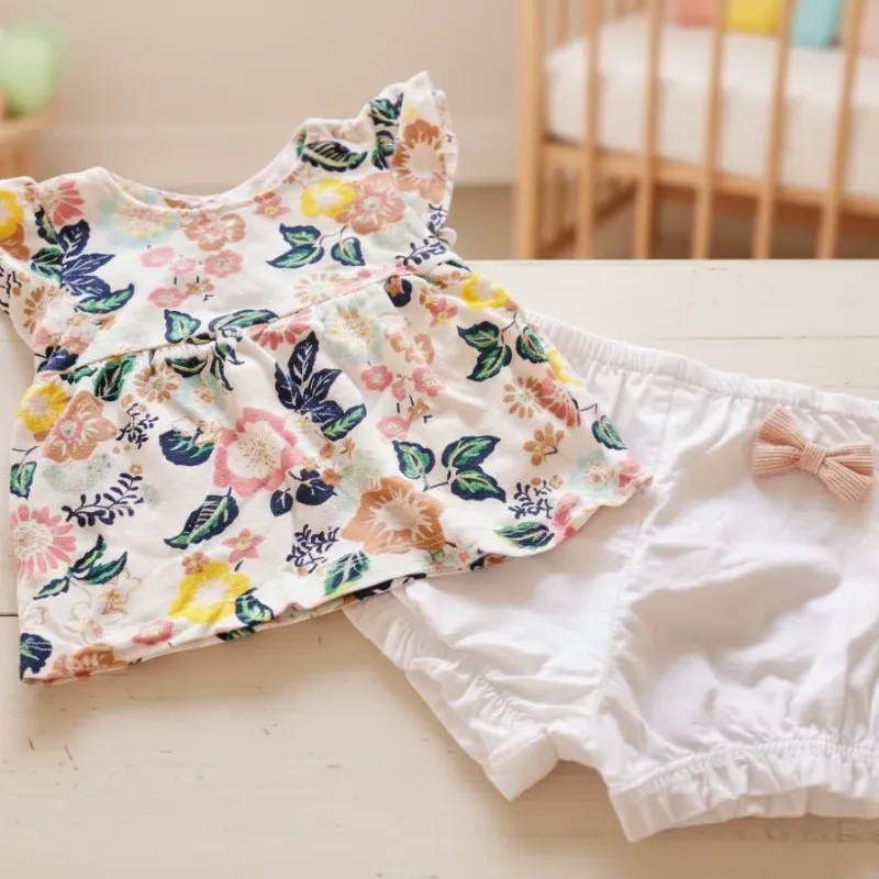 Conjunto de blusa de flores y short blanco