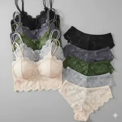 Juego de lenceria de encaje equipado con almohadilla para el pecho y sin costuras 