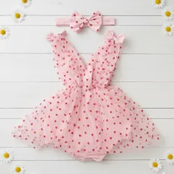 Mono rosado de corazones + cinta de pelo