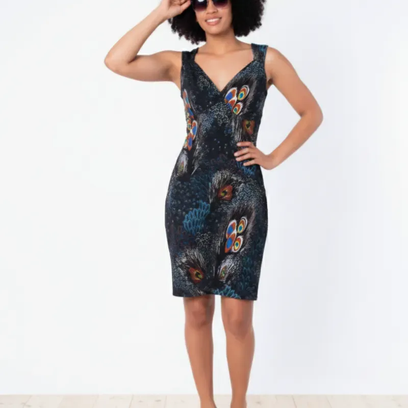 Vestido con estampado de pavo real