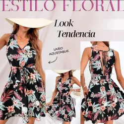 Vestido con fondo negro y flores