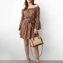 Vestido de mangas largas marrón floreado