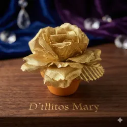 Búcaro con flor dorada y maceta de yeso