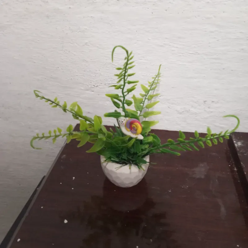 Búcaro con helecho y babosita