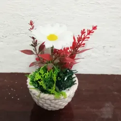 Búcaro con margarita y espigas rojas 
