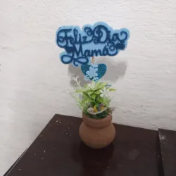 Búcaro de barro cartel azul 