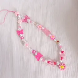 Colgante rosado con osito y flor