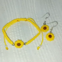 Juego de aretes y pulso girasol amarillo