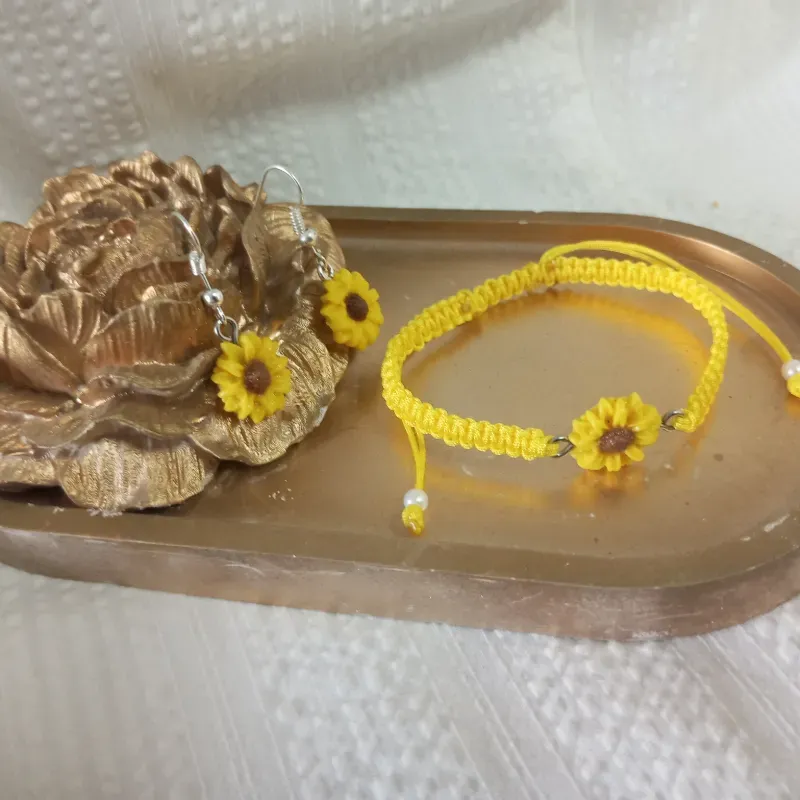Juego de aretes y pulso girasol amarillo