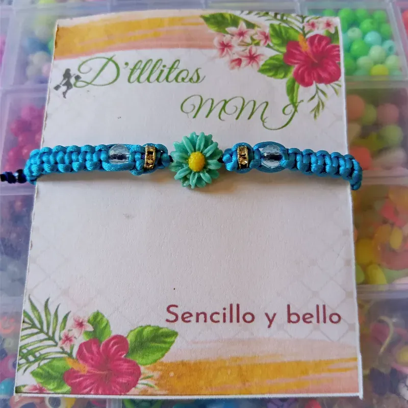 Pulsera azul  con girasol 