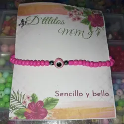 Pulsera con perlas y ojo Turco rosado