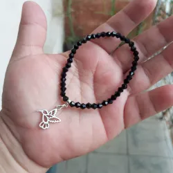 Pulso con dije de colibrí y swaroski 4mm