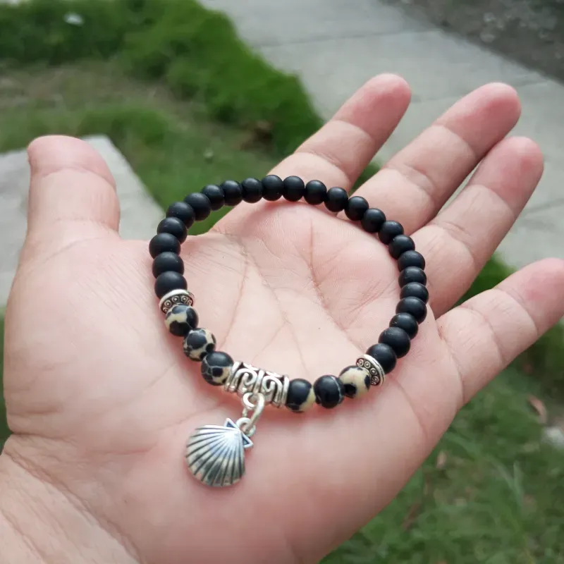 Pulso de Onix negro 6mm y pasta turquesa con jade