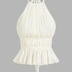 Blusa  de tirantes con cintura anuda Beis