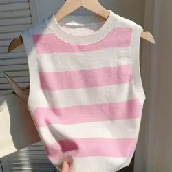 Blusa tejida de rayas rosa