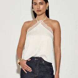 Blusa de satén con detalle de encaje