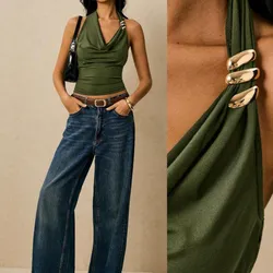 Blusa verde con detalle dorado