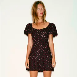 Vestido Corto de puntos rosas
