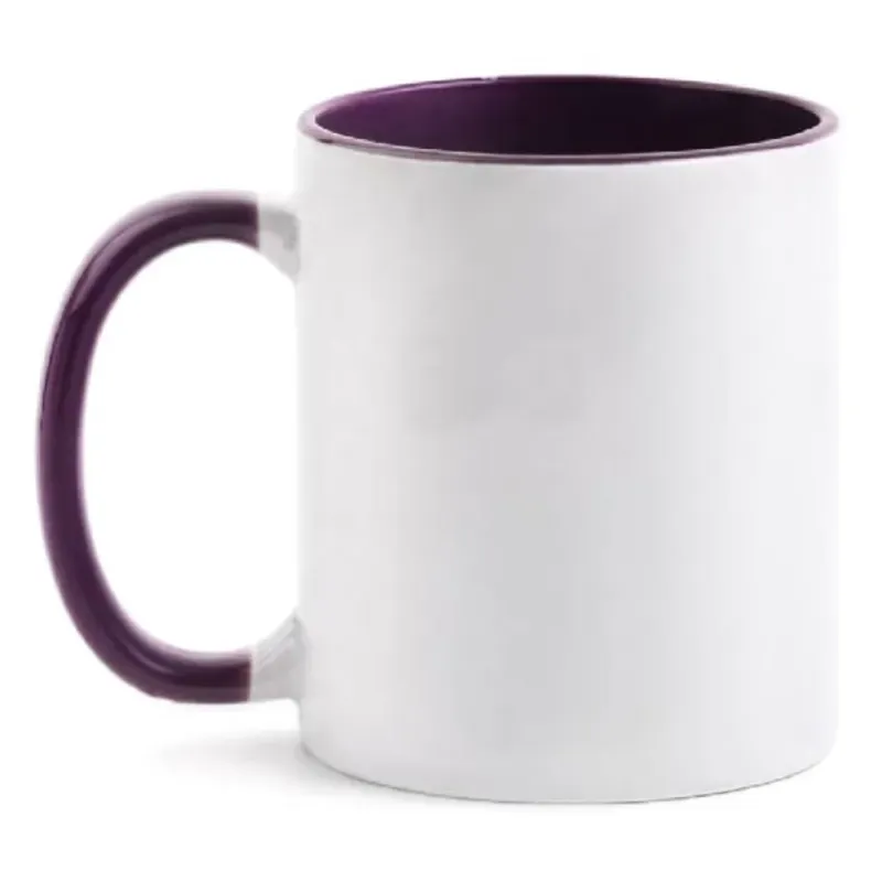 Taza cerámica bicolor con interior y asa de color vino