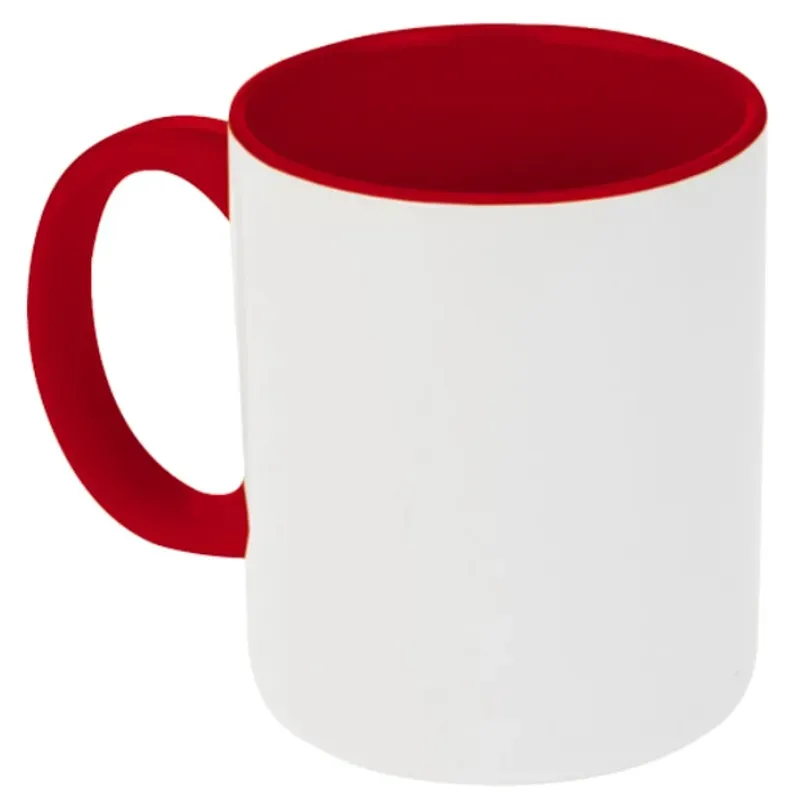 Taza bicolor con interior y asa de color rojo