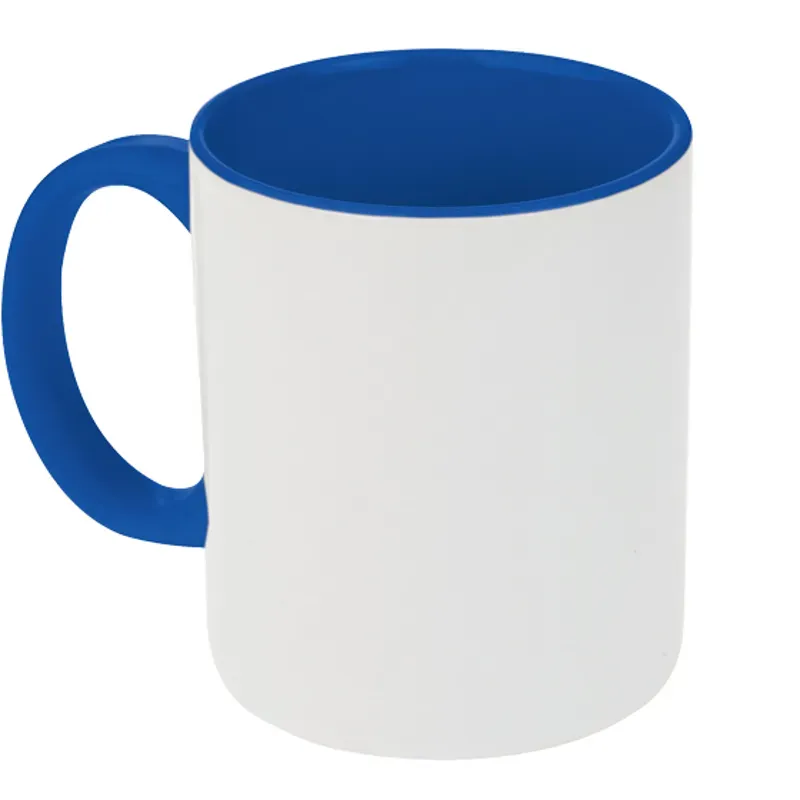 Taza cerámica bicolor con interior y asa de color azul medio